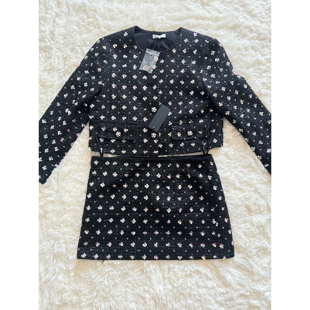 Gianni Bini NWT Sequin Floral Tweed Jacket Mini Skirt Set Size 6